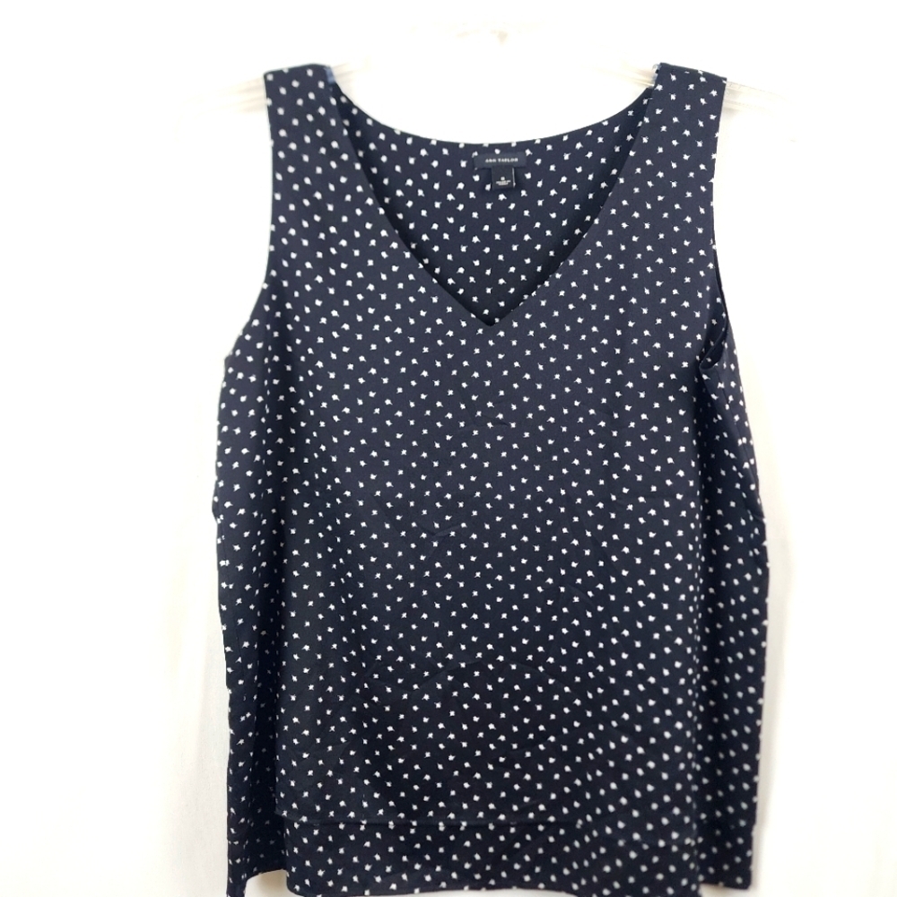Ann Taylor Black With White Accents Polyester Sleeveless Dressy Tank Wom…